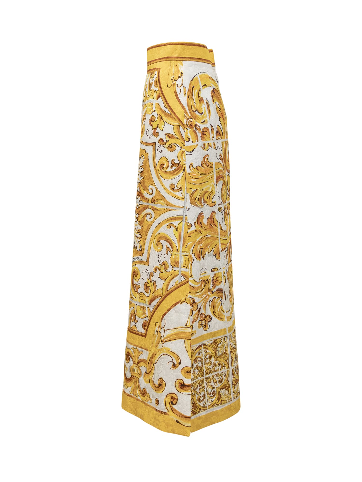 Shop Dolce & Gabbana Maiolica Brocade Skirt In Yellow