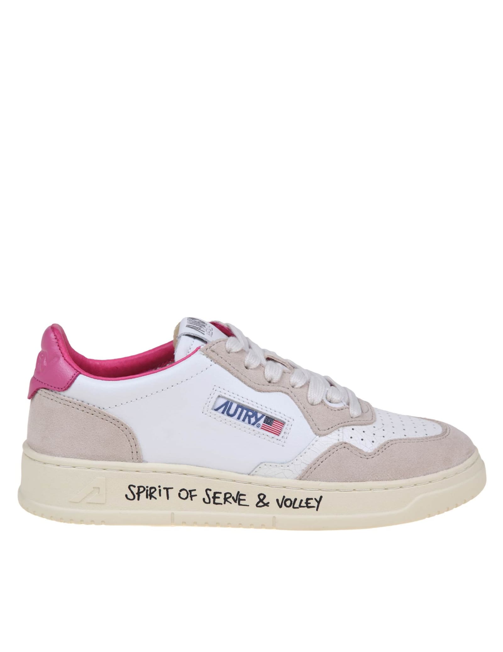 AUTRY SNEAKERS IN FUCSIA AND WHITE LEATHER AND SUEDE