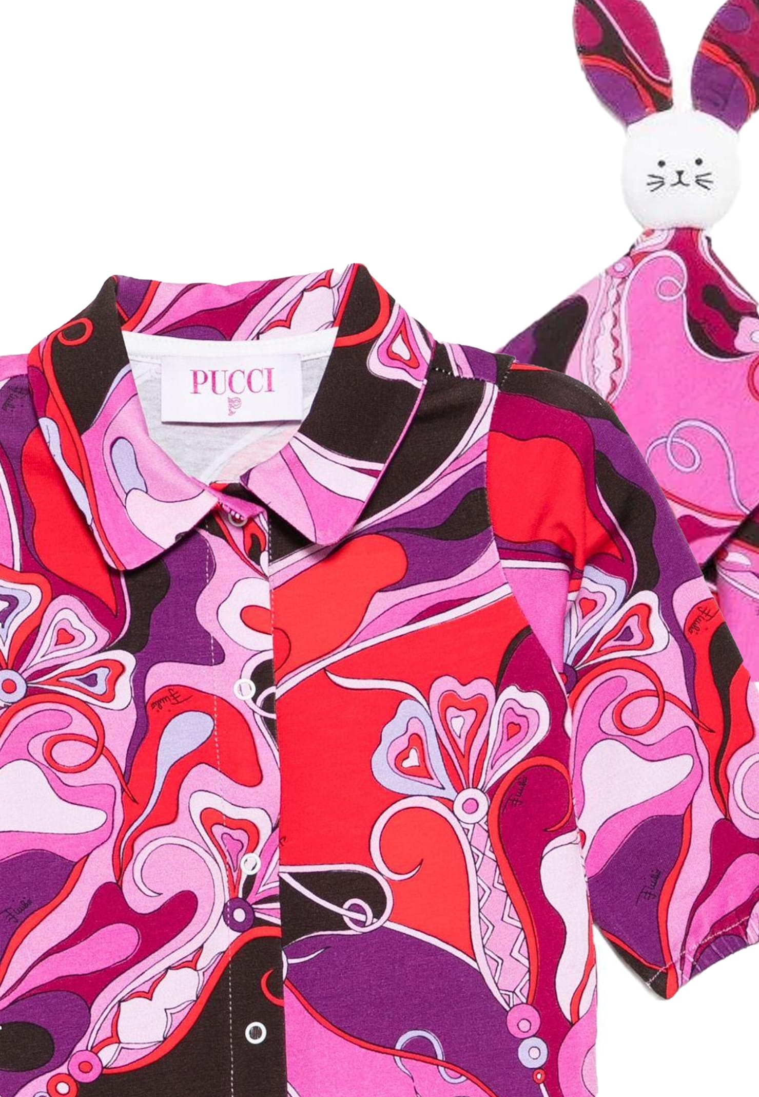 Pucci Fuchsia Babysuit Set With Doudou For Baby Girl In Purple