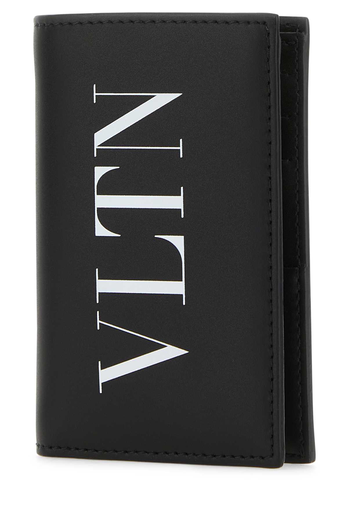 Shop Valentino Black Leather Vltn Card Holder In Nerobianco