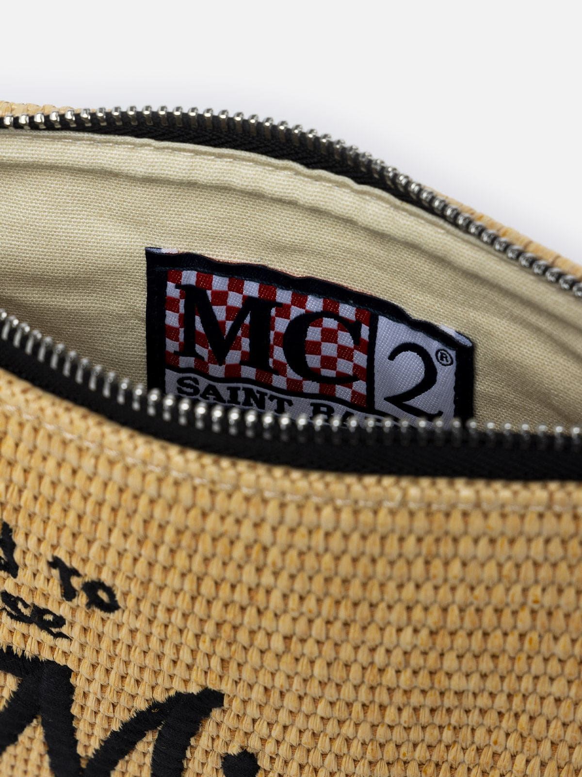 Mc2 Saint Barth Parisienne Straw Pochette With Miami Embroidery In Beige