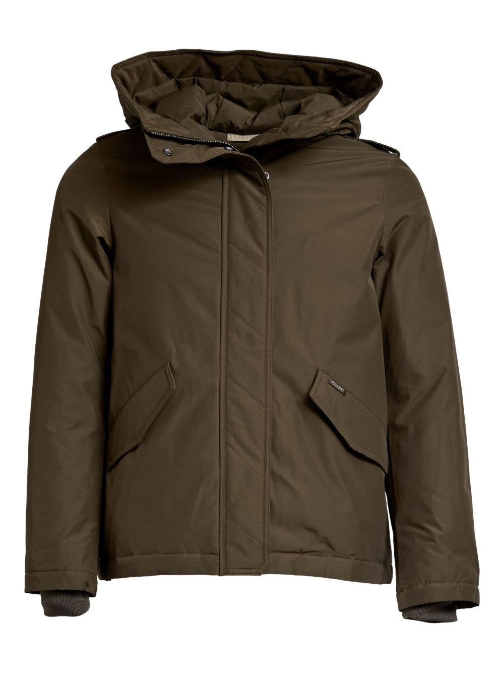 Woolrich Hooded Parka With Drawstring Waist And Pockets In Brown