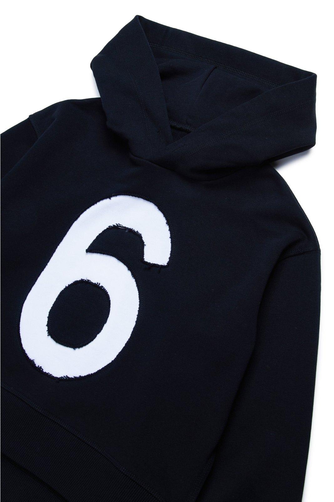 Shop Maison Margiela Logo Detailed Long Sleeved Hoodie In Black