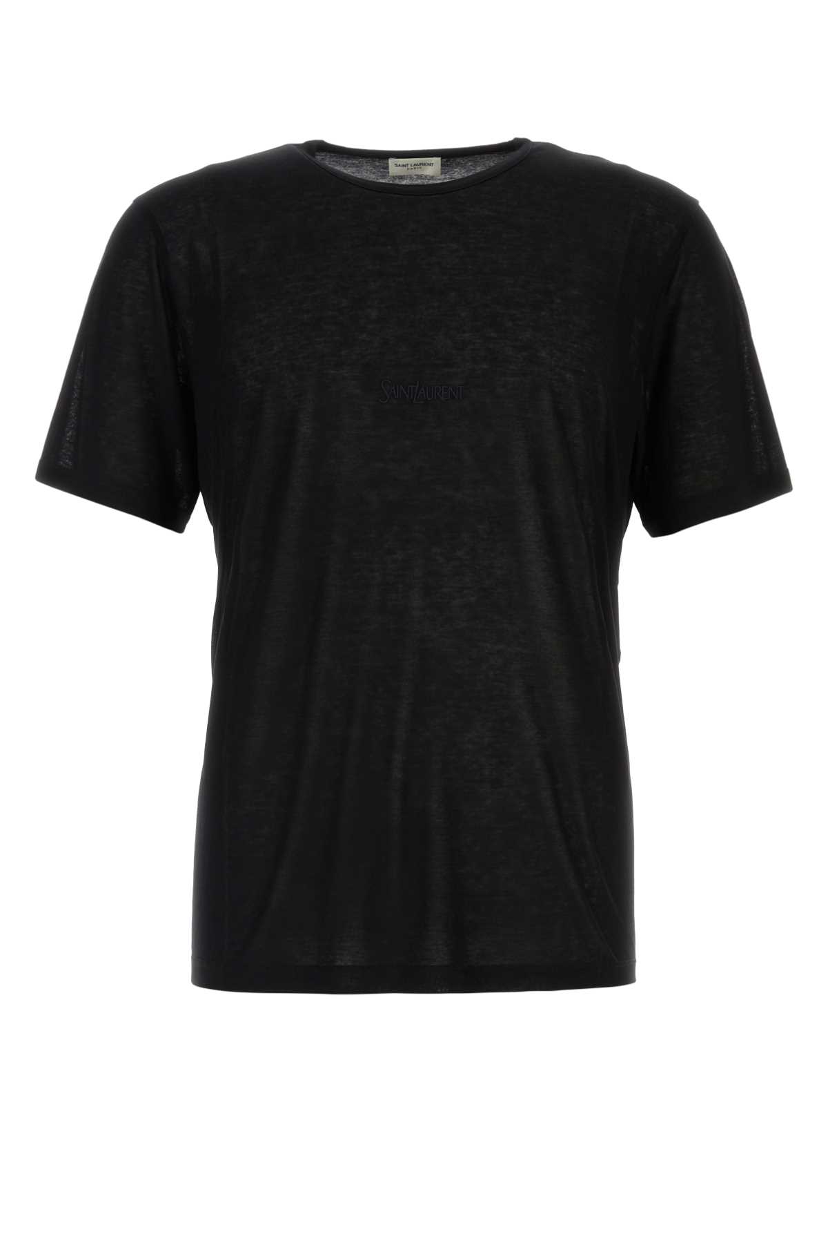 SAINT LAURENT BLACK VISCOSE T-SHIRT 