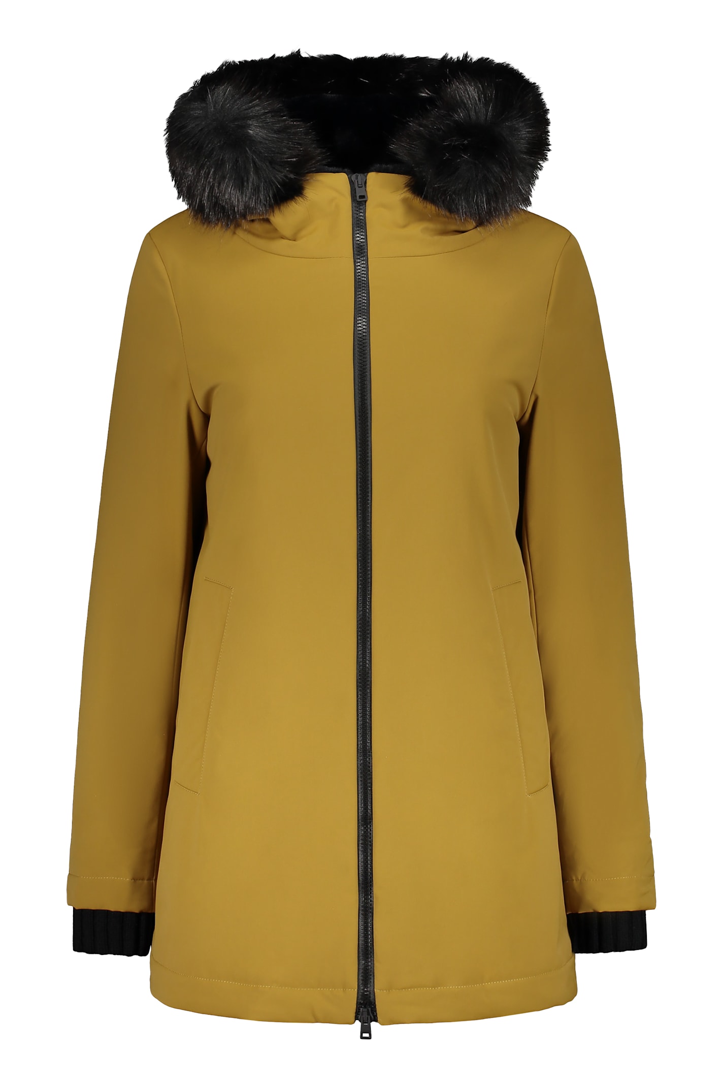 Shop Herno Parka With Hood Trimmed In Faux Fur In Khaki