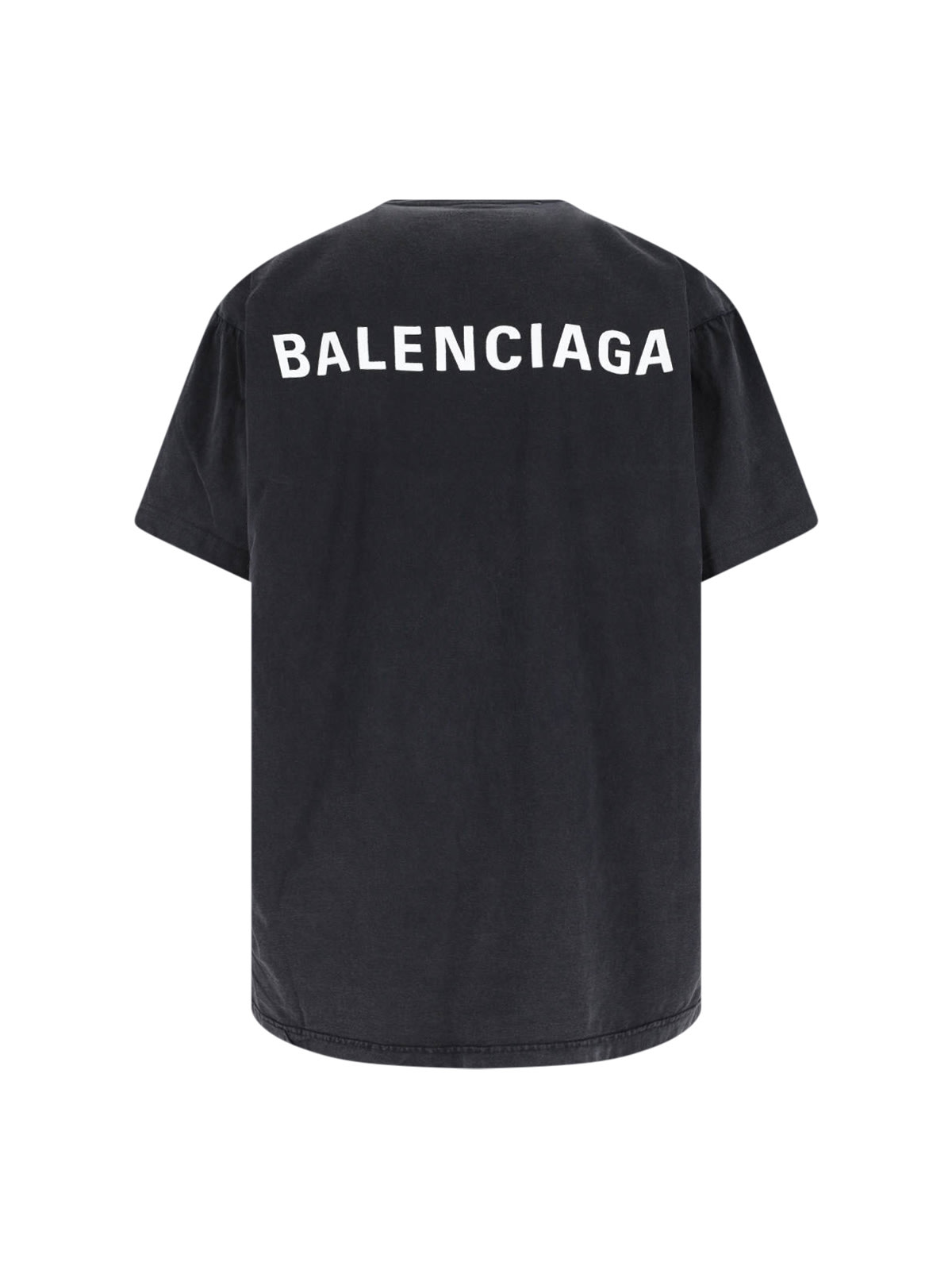 Balenciaga Men Black Crewneck T-shirt With Logo Lettering On The Front And Logo Patch On The Sleeve  In Black