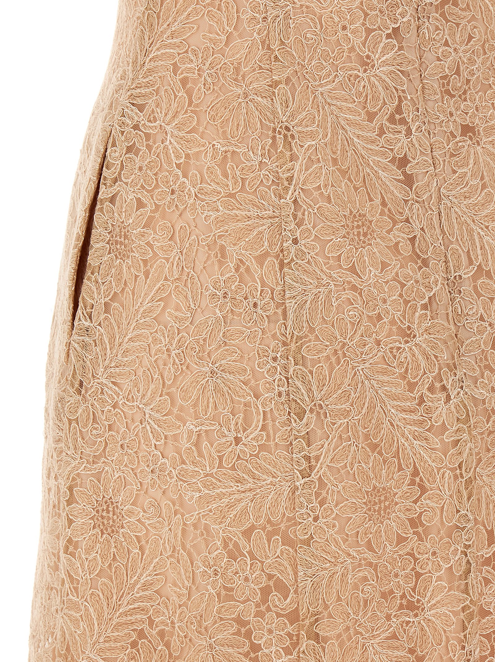 Ermanno Scervino Floral Lace Midi Dress With Square Neckline In Pink