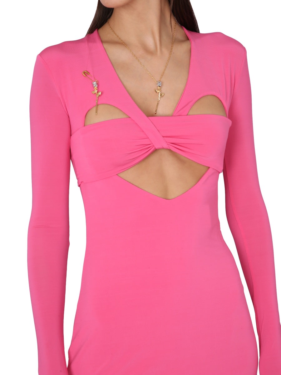 Ambush V-neck Cut-out Mini Dress In Stretch Viscose In Fuchsia