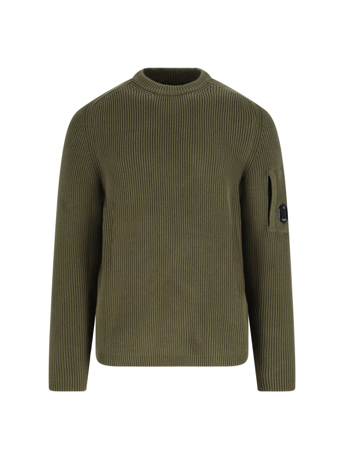 C.p. Company Chunky Ribbed Knit Sweater With Distinctive Patch Pocket In Green