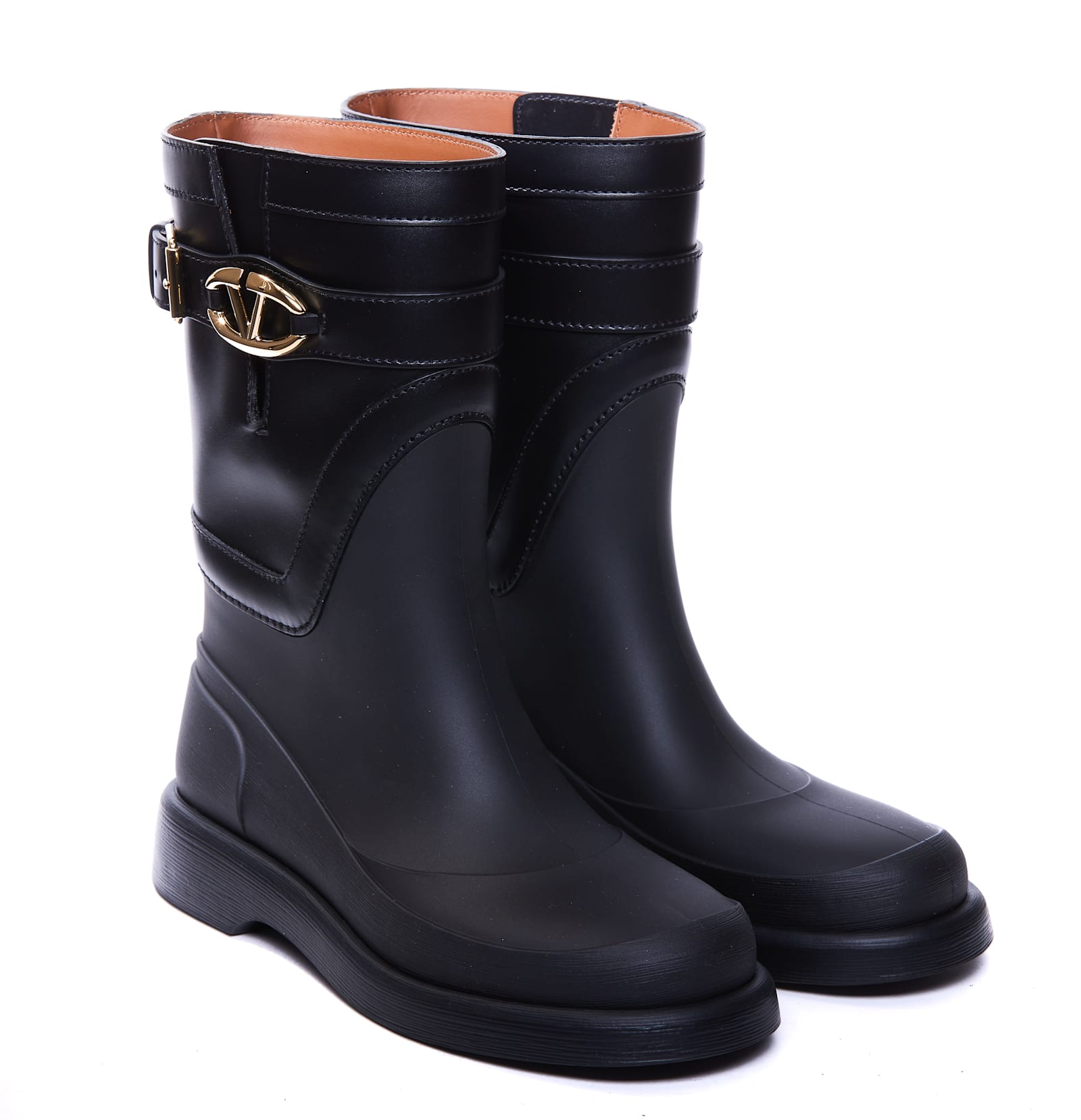 Shop Valentino Vlogo Rainboots In Black