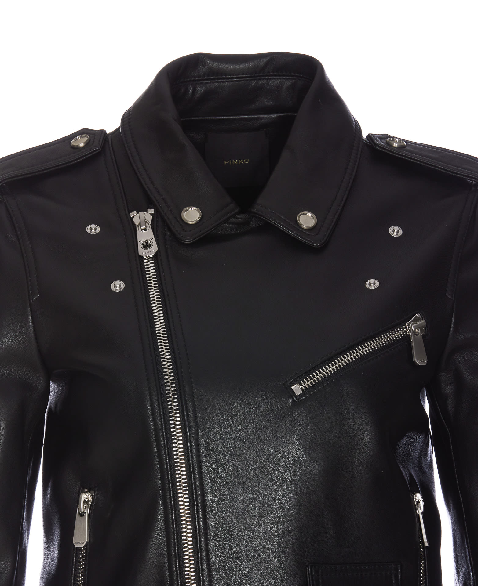 Shop Pinko Rica Leather Biker In Black