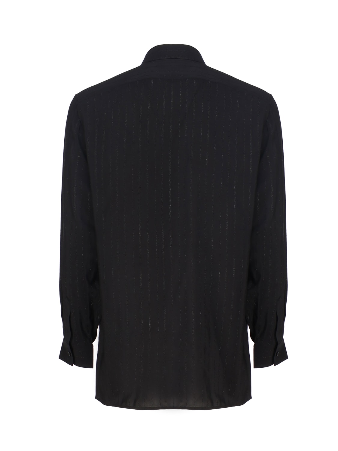 Saint Laurent Ysl Pinstriped Silk Shirt In Black