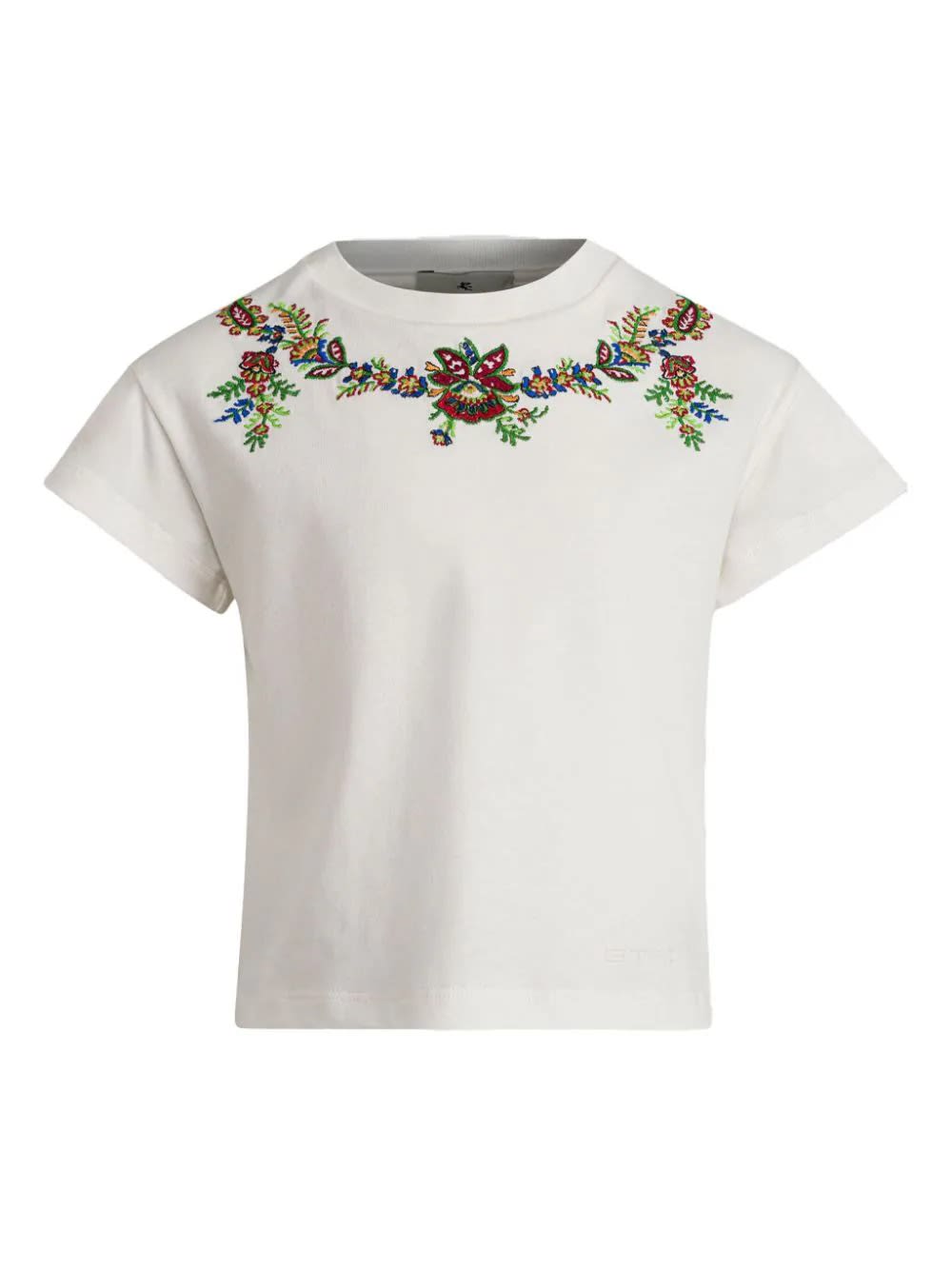 Etro White T-shirt With Embroidery On Neckline