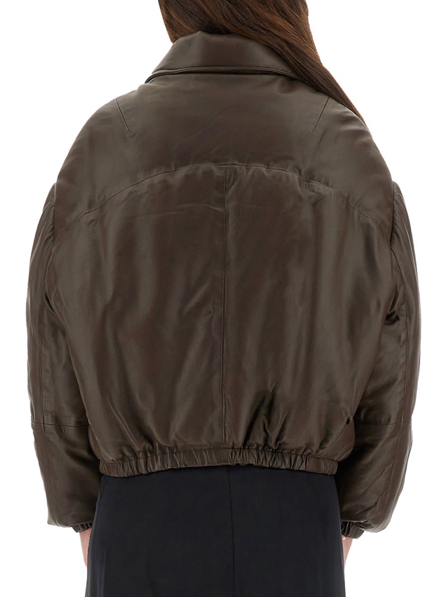 Alysi Leather Puffer Down Jacket In Brown