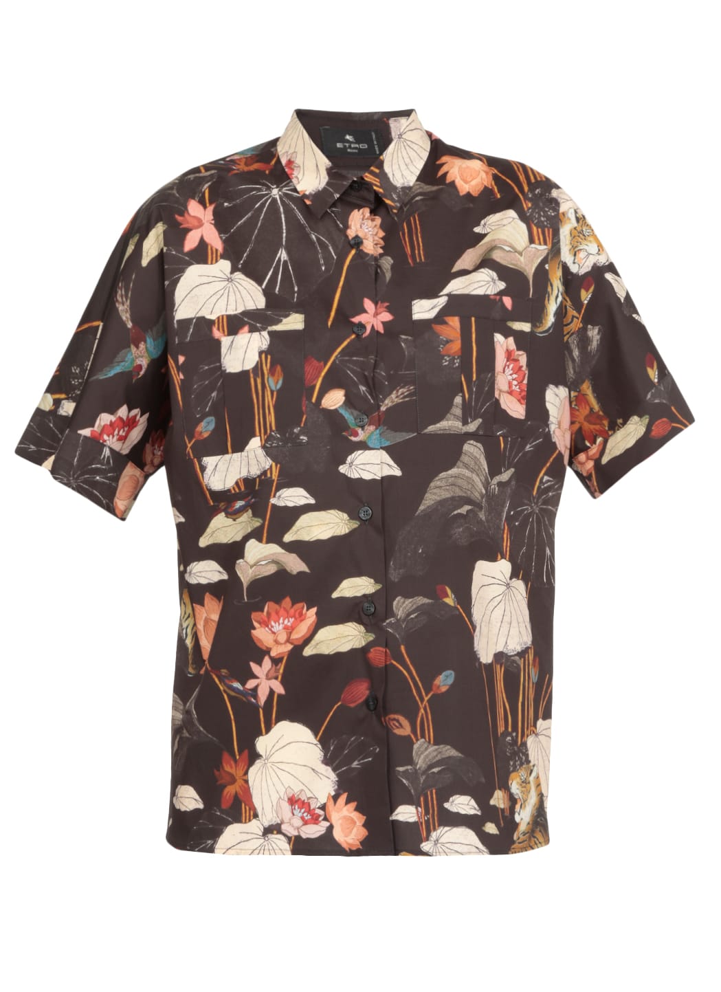 Etro Short Sleeves Shirt With Tiger And Water Lilies Print
