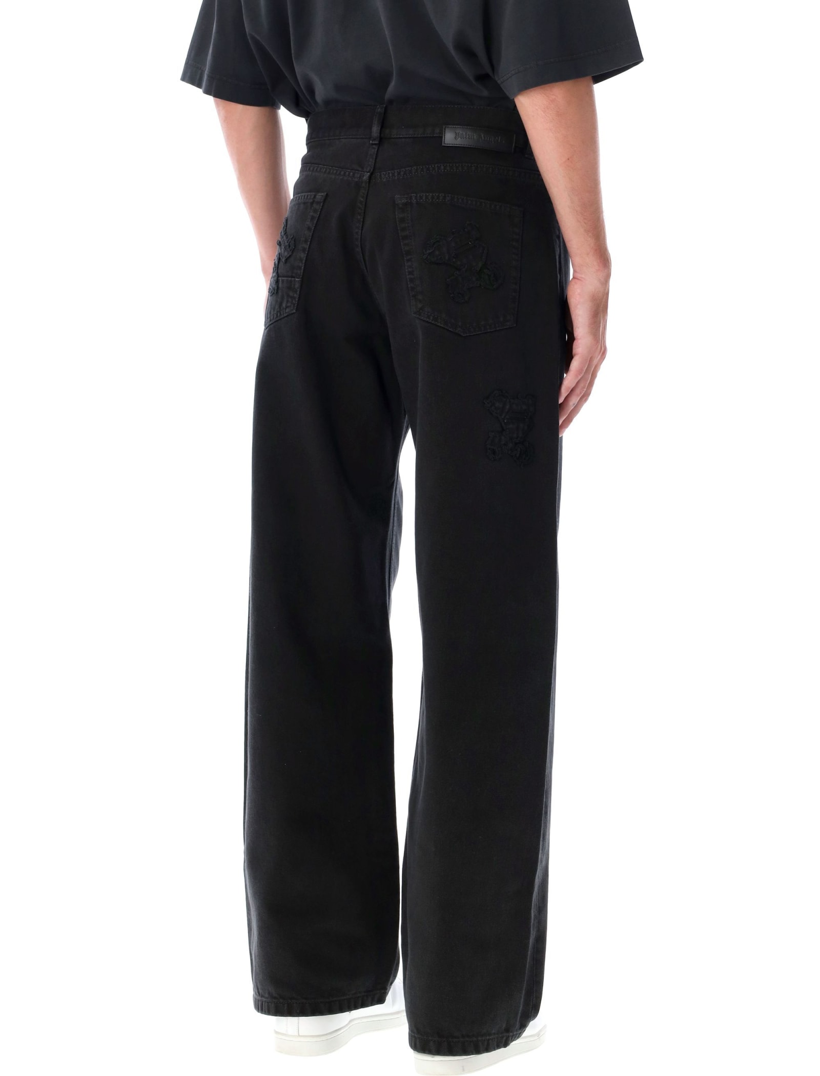 Shop Palm Angels Monogram Loose Denim Pant In Black