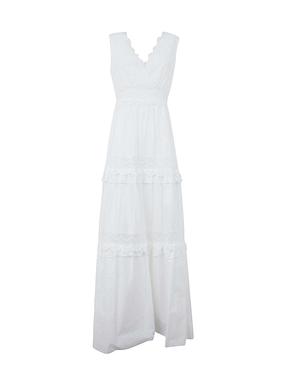 Twinset Sleeveless Long Laced Dress In Optic White