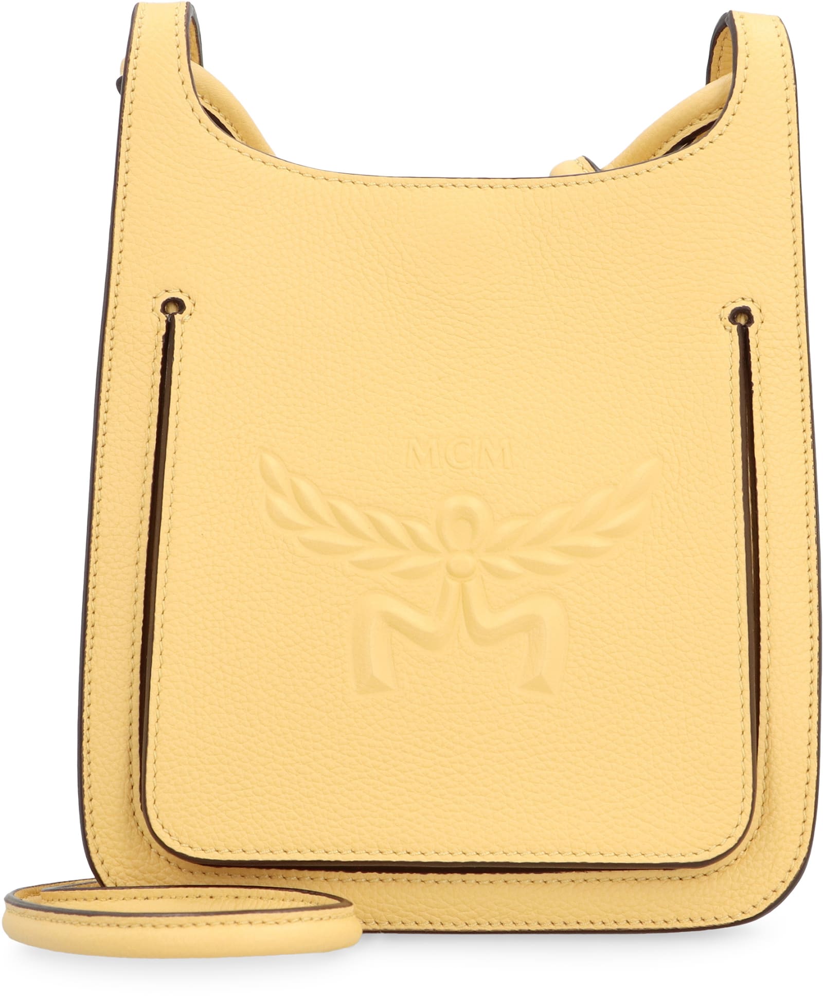 Shop Mcm Himmel Mini Leather Hobo Bag In Yellow