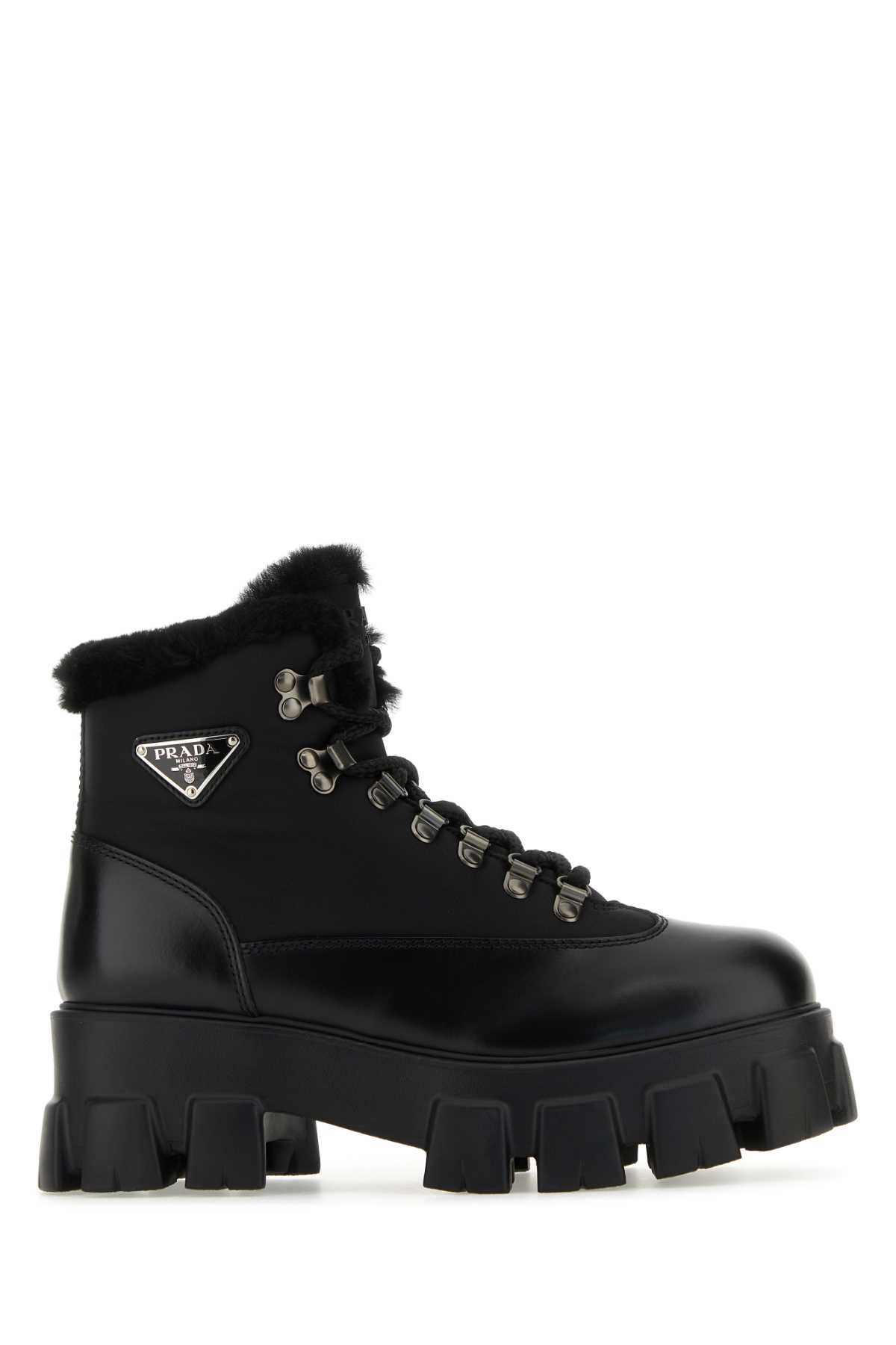 Shop Prada Black Leather And Nylon Monolith Ankle Boots In Nero