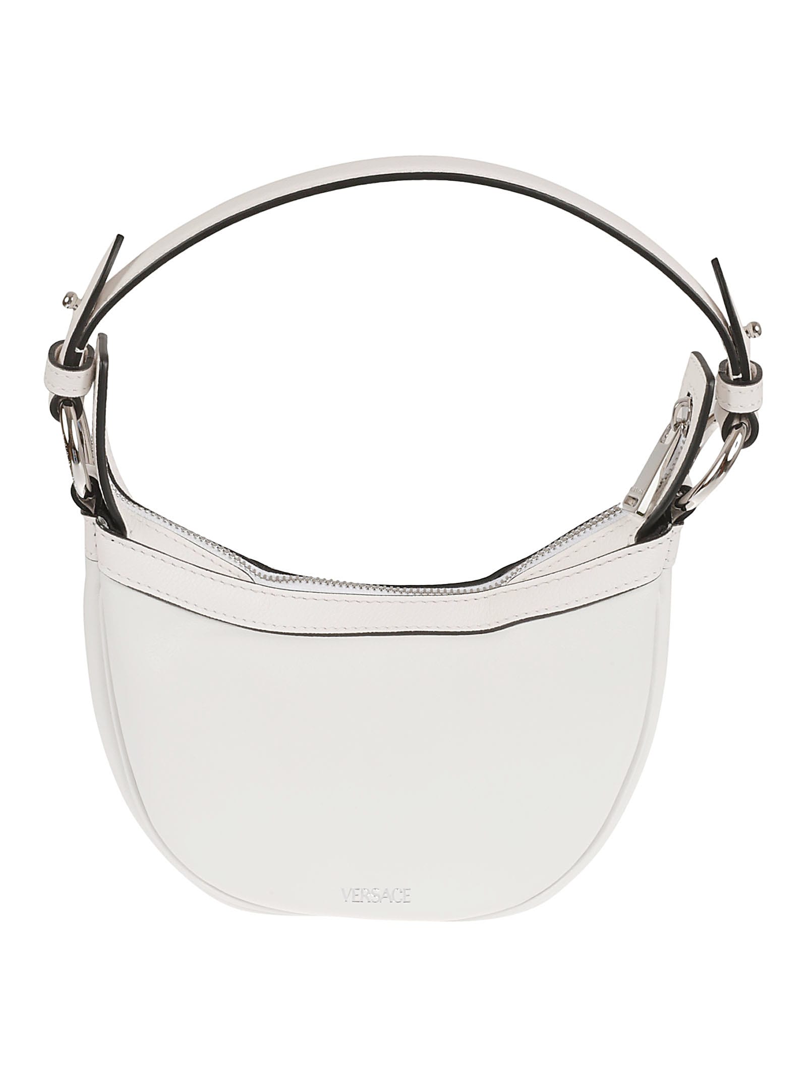 Shop Versace Mini Repeat Shoulder Bag In Optical White/palladium