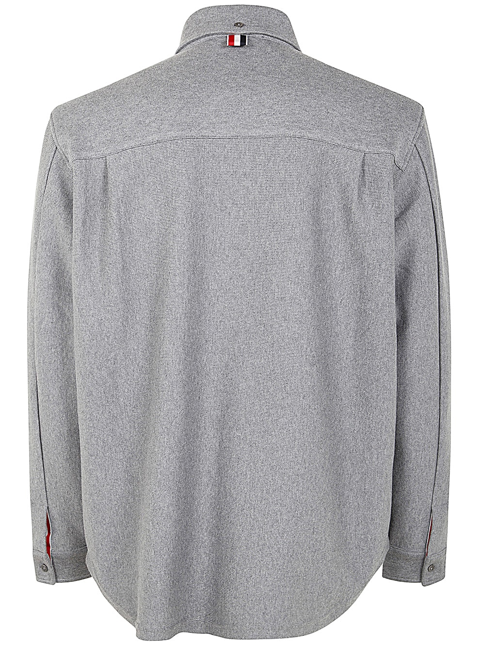 Shop Thom Browne Shirt Jacket In Double Face Knit Eng Rwb Stripe In Med Grey