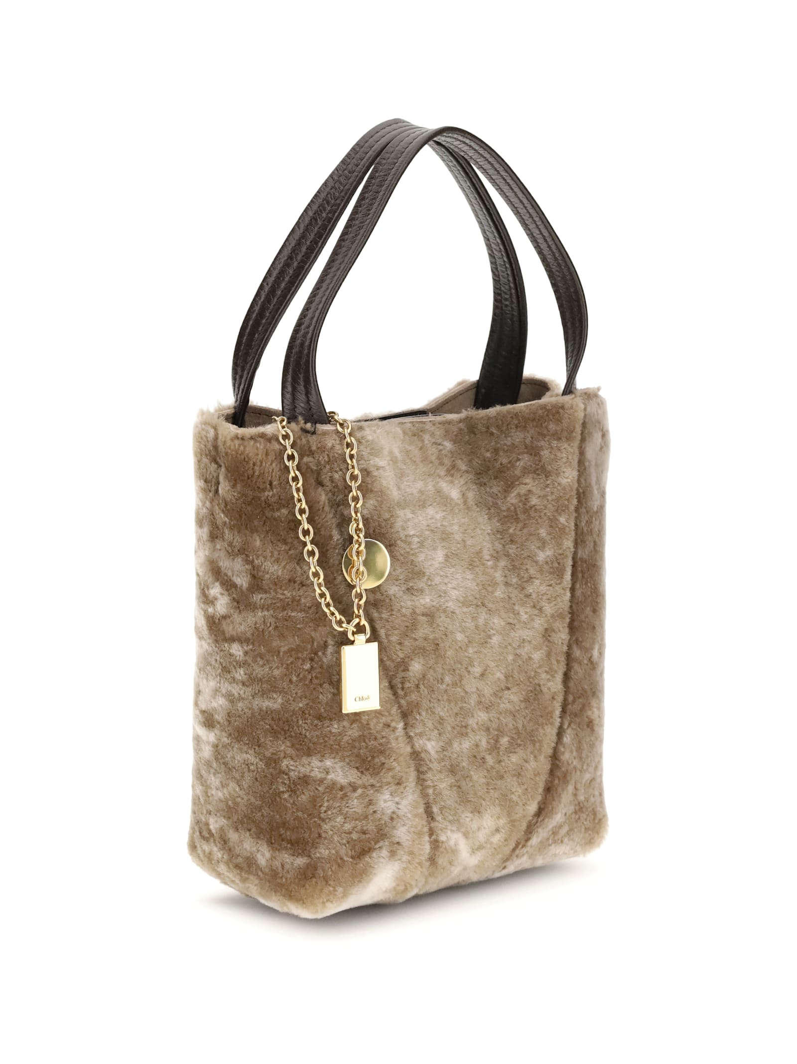 Chloé Shearling Small Spin Tote Bag In Brown
