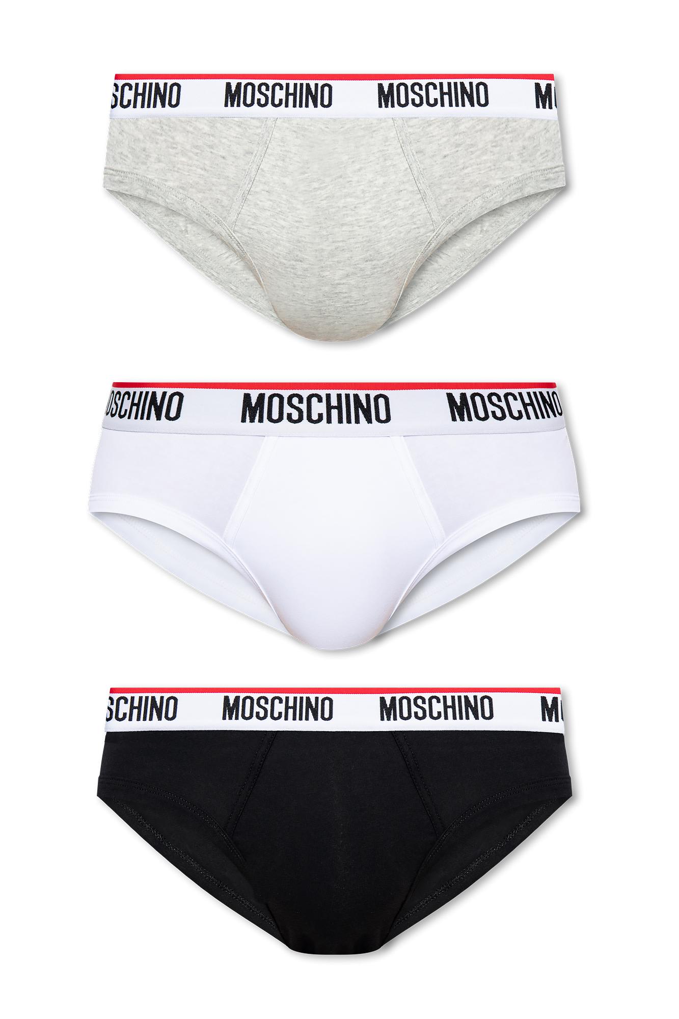 Moschino Three-pack Logo Briefs In White/black/grey