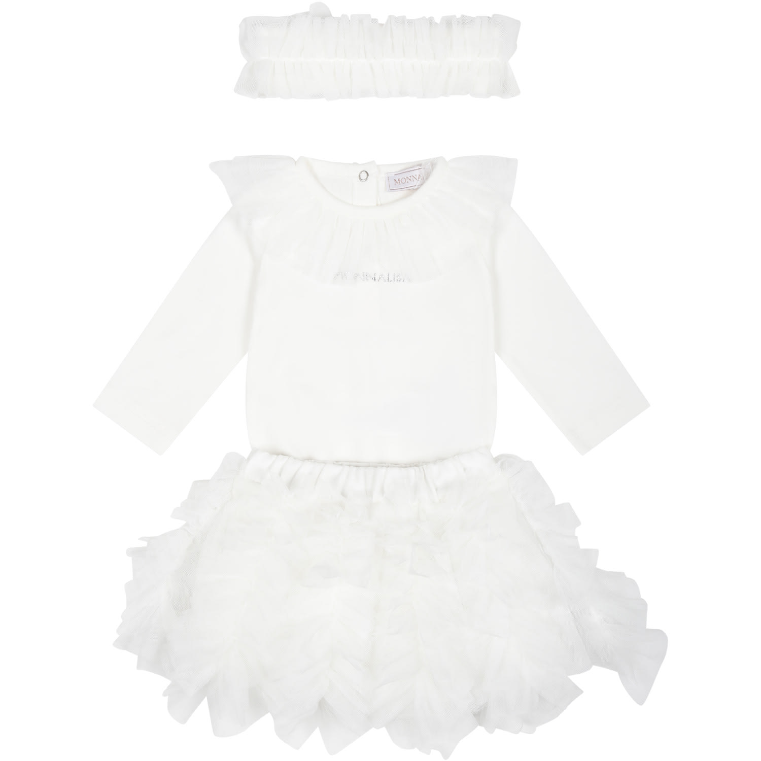 Monnalisa White Set For Baby Girl With Logo