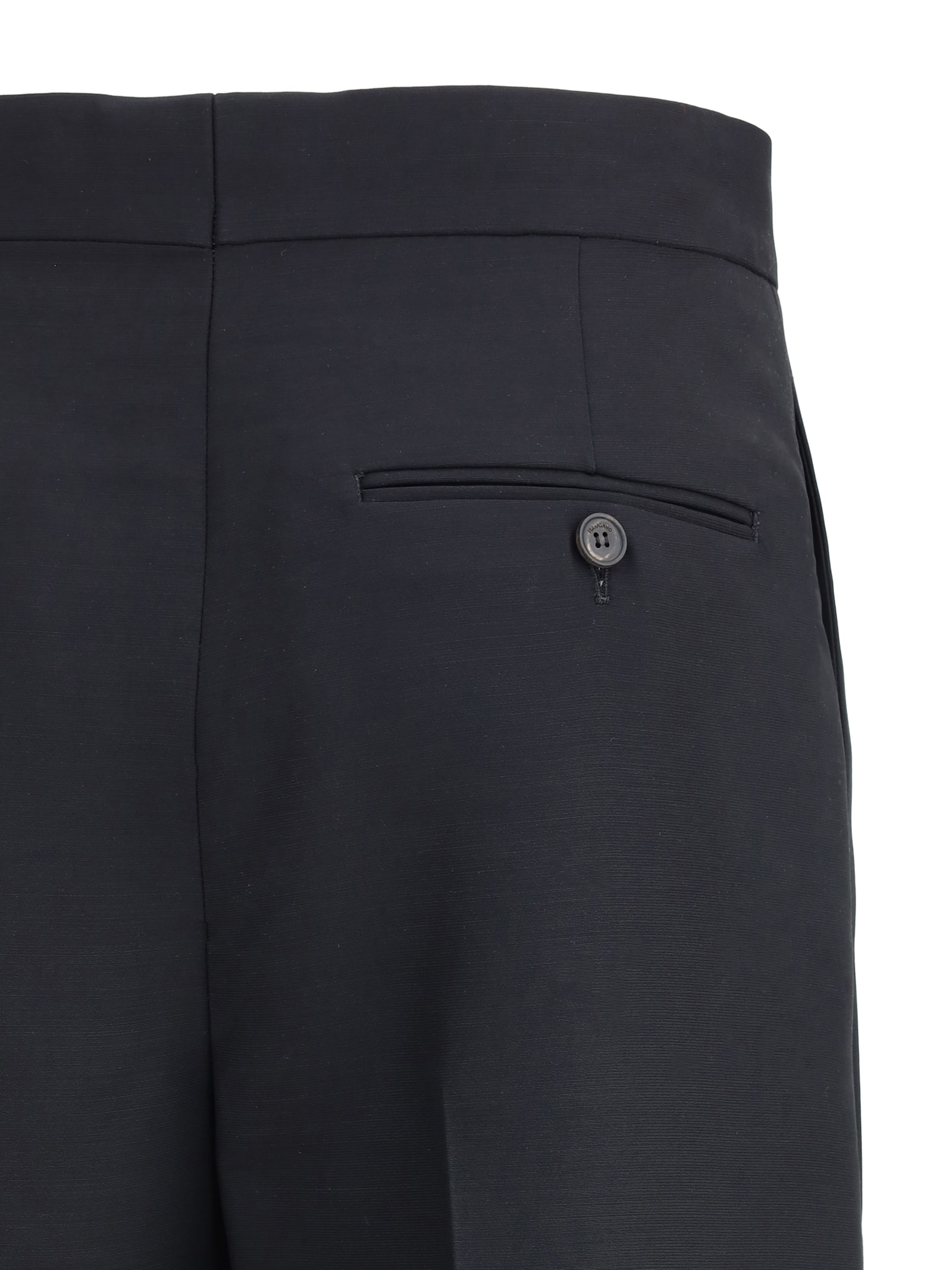 Ferragamo Wool Trousers With Belt Loops And Button Detail In Blue
