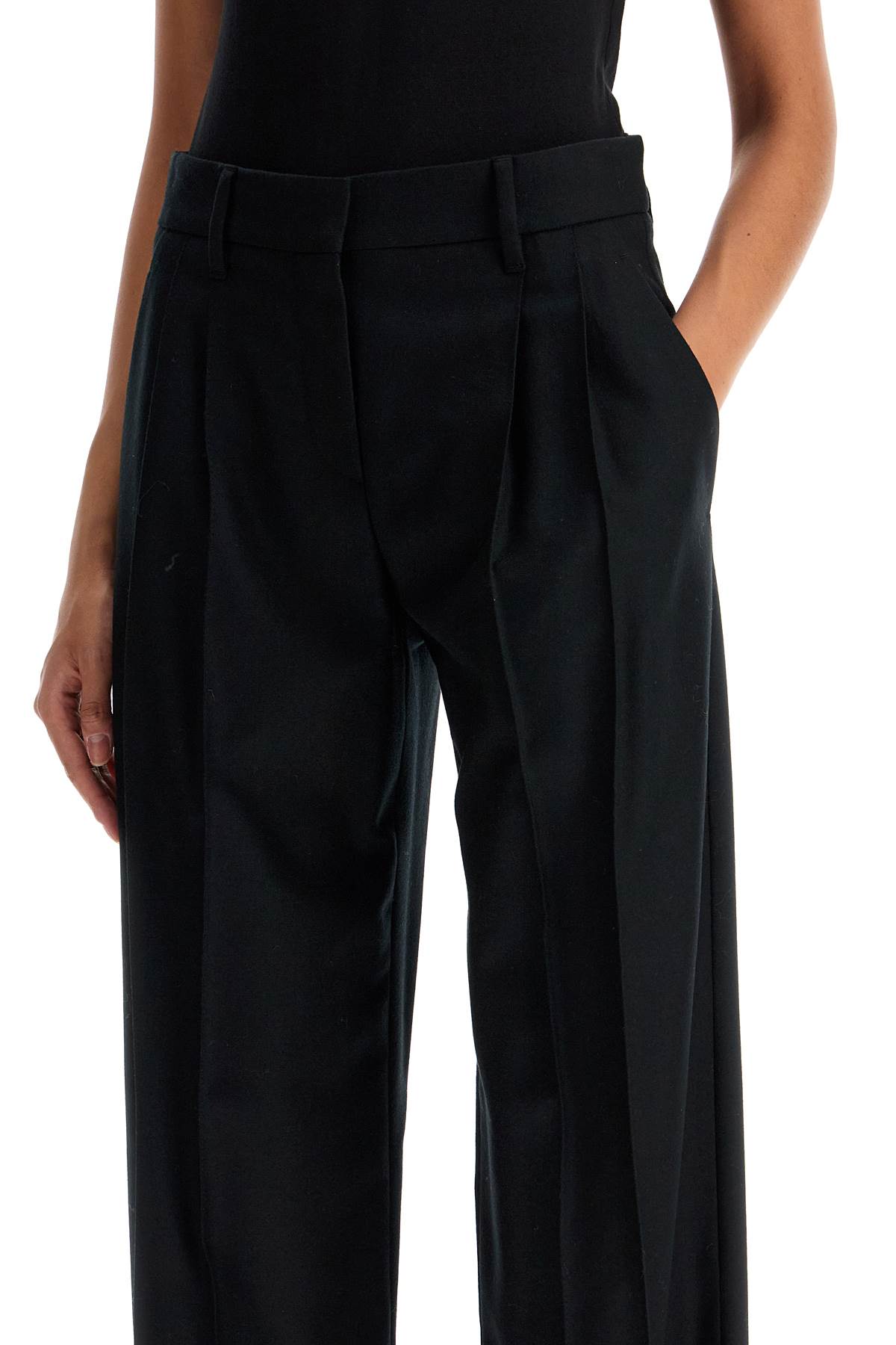 Brunello Cucinelli Loose Straight Pants With Embell In Nero (black)