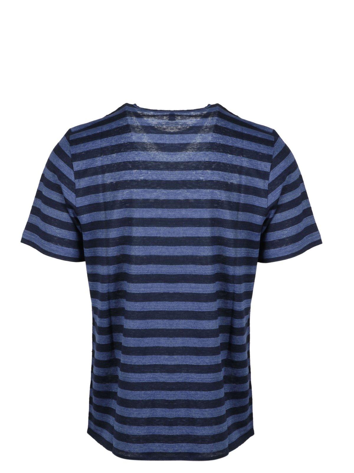 Shop Saint Laurent Striped Monogram T-shirt In Blue