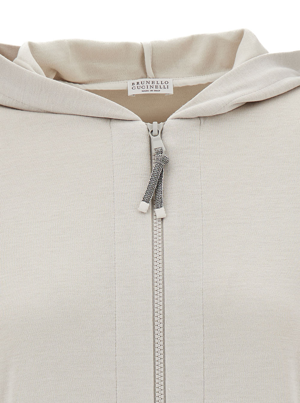 Shop Brunello Cucinelli Beige Hoodie With Zip Closure In Cotton And Silk Woman In White