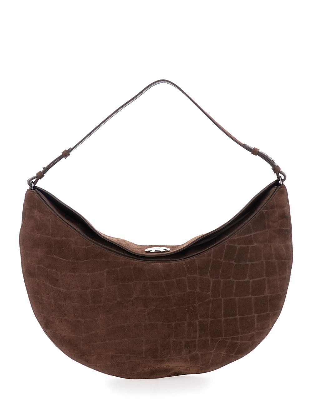 Jacquemus Le Calisso Rond Large Brown Shoulder Bag With Adjustable Strap And Embossed Crodocile Effect In Leat In Brown