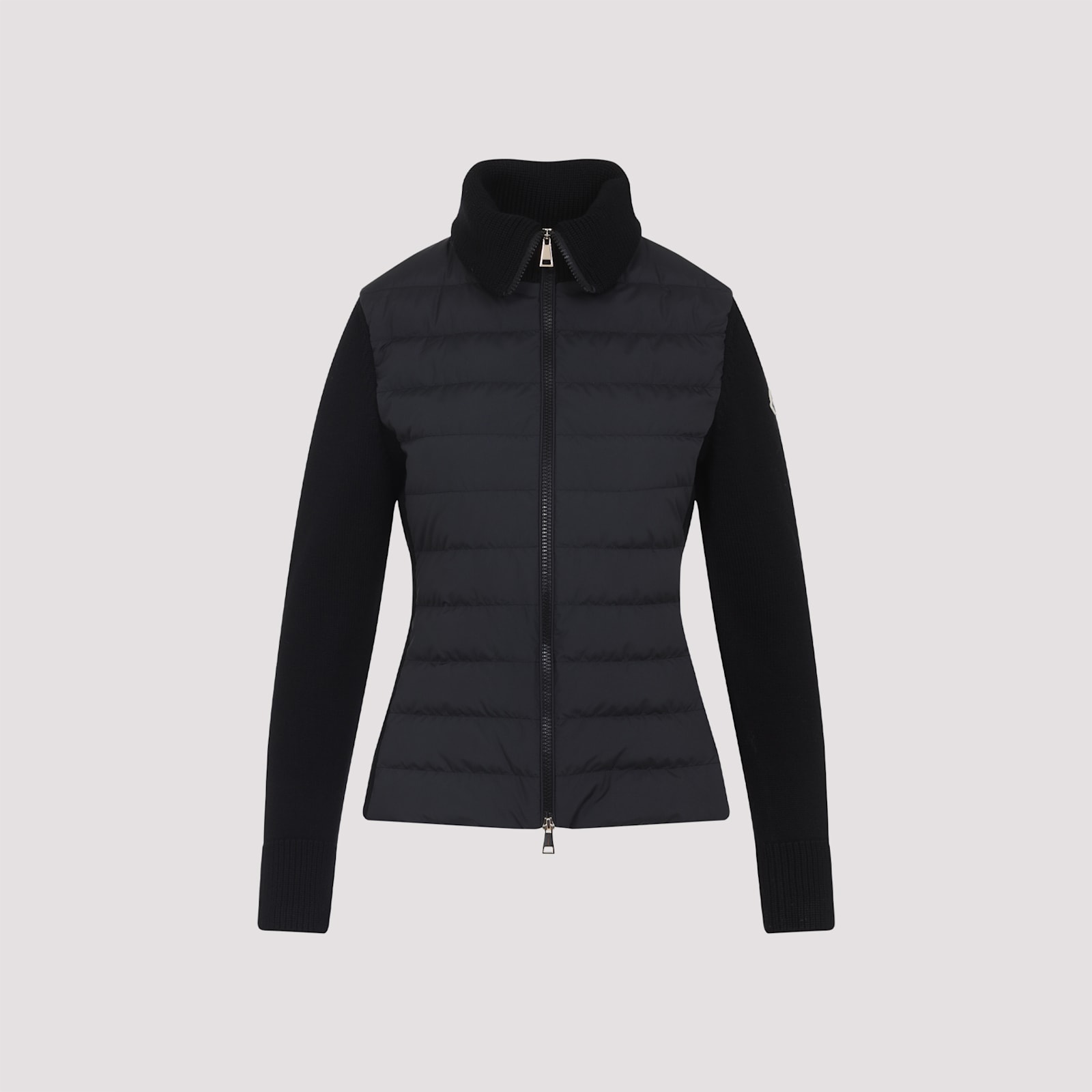 Moncler Quilted Ribbed Collar Long Sleeves Jacket In Black