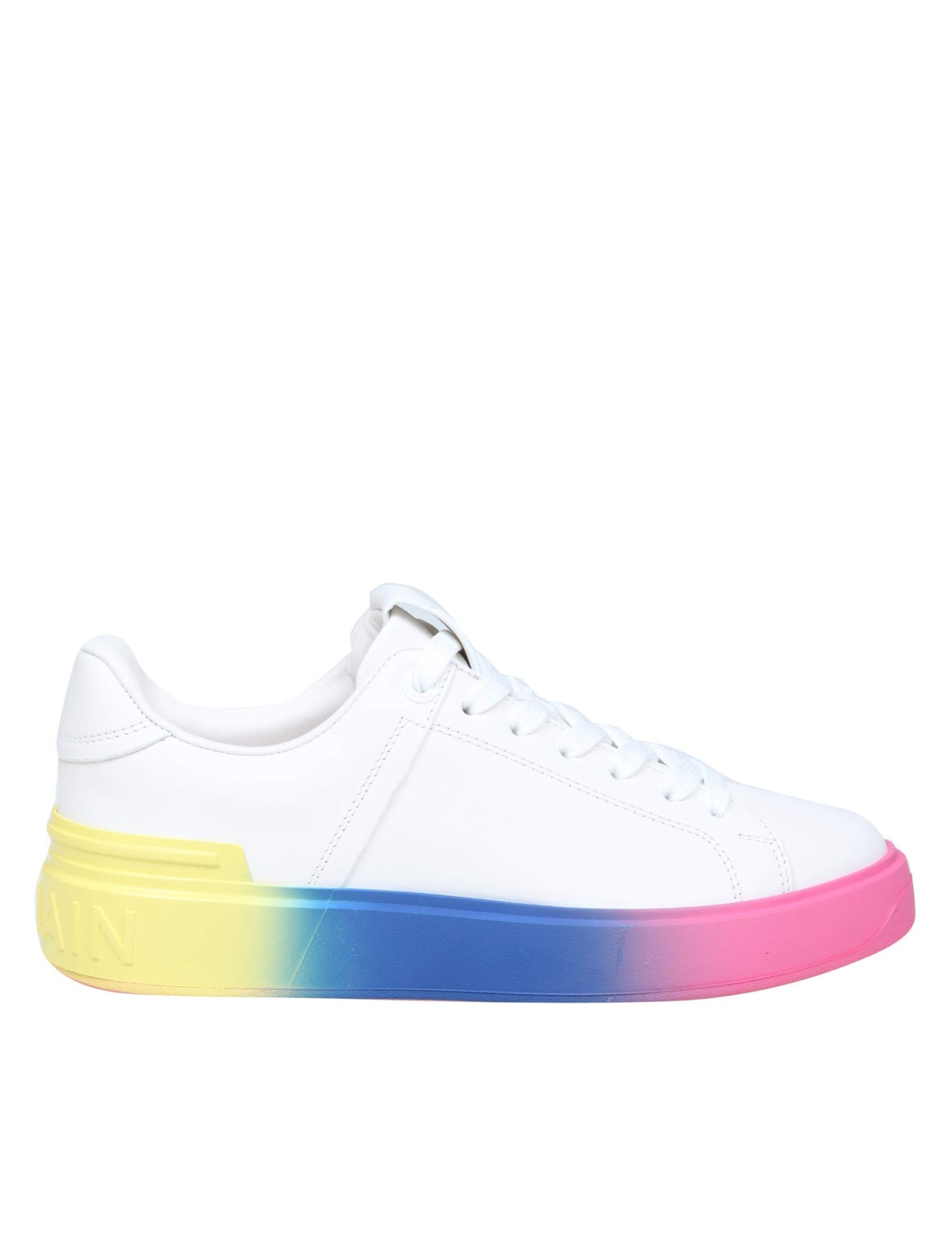 Balmain B-court Sneakers In Leather With Multicolor Sole
