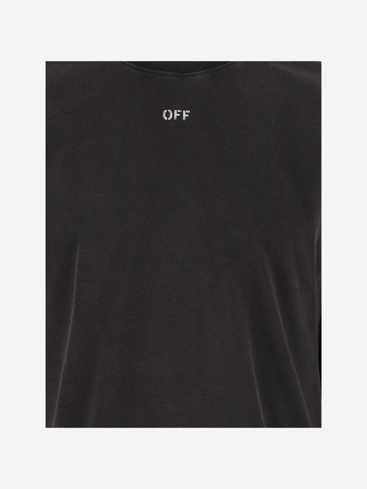 Shop Off-white Cotton T-shirt With Painted Print And Logo In Black Grey