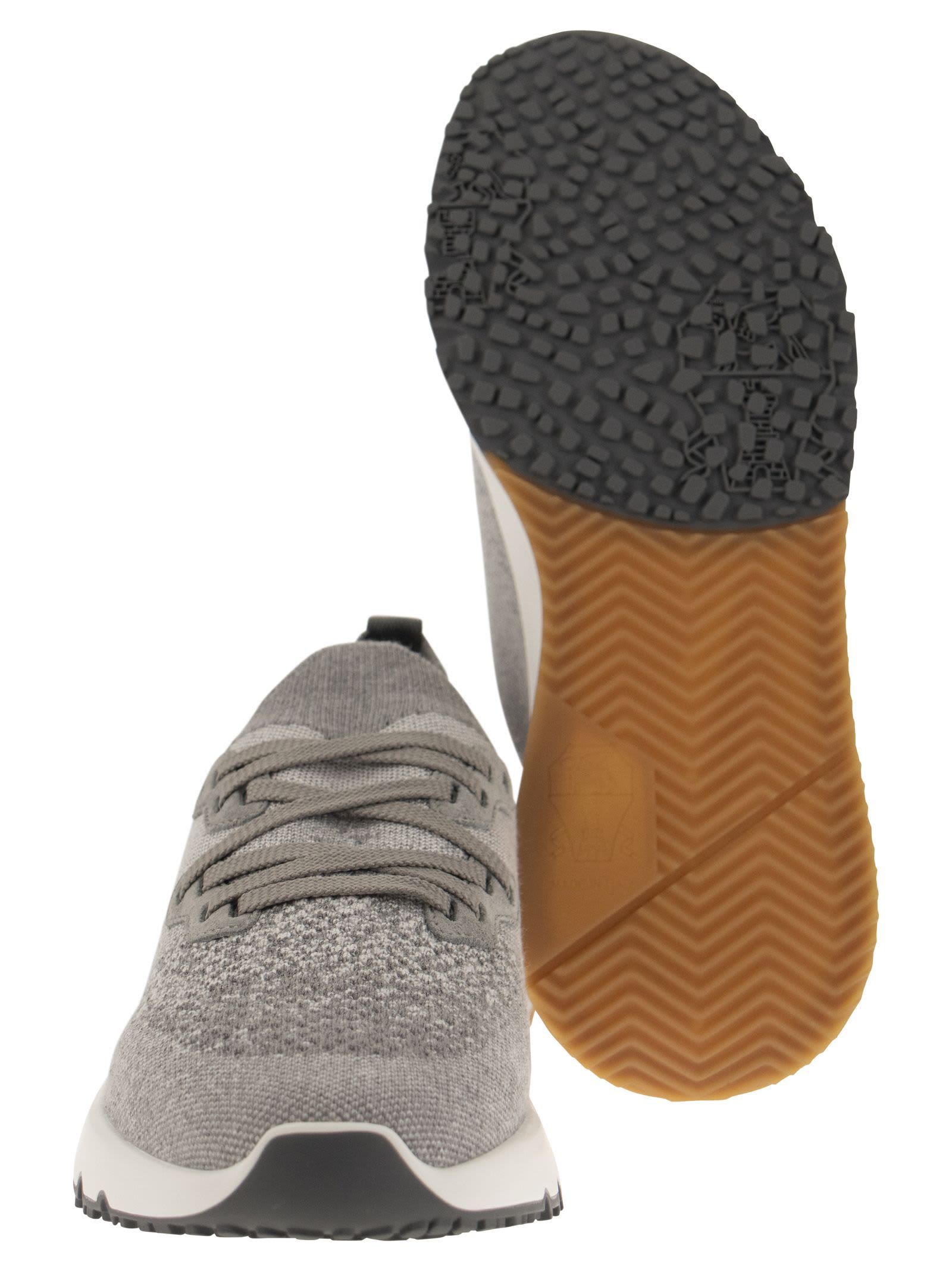 Shop Brunello Cucinelli Runners In Chiné Cotton Knit In Grey