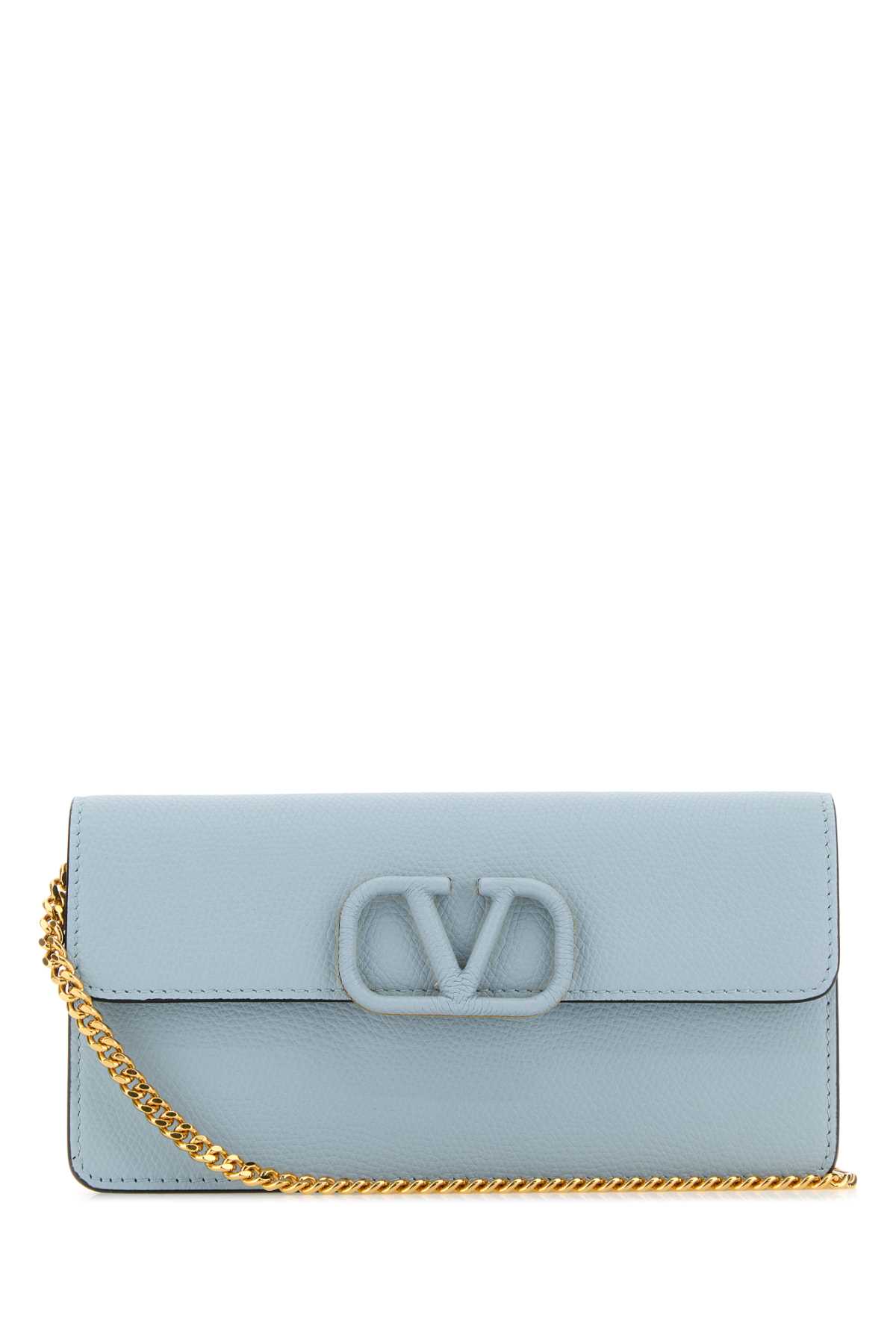 Shop Valentino Light Blue Leather Clutch In Bluporcellana