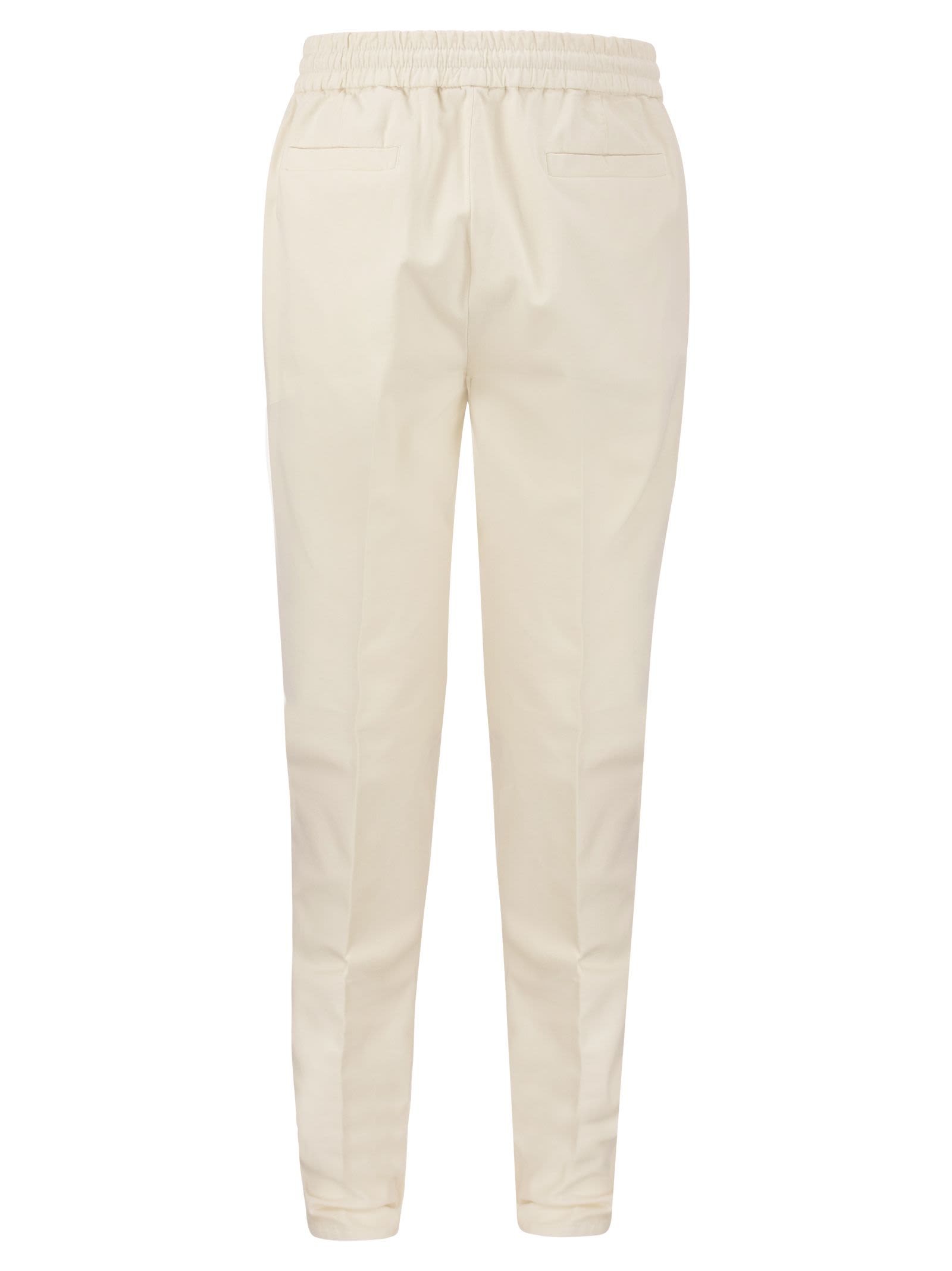 Brunello Cucinelli Leisure Fit Cotton Trousers With Drawstring And Darts