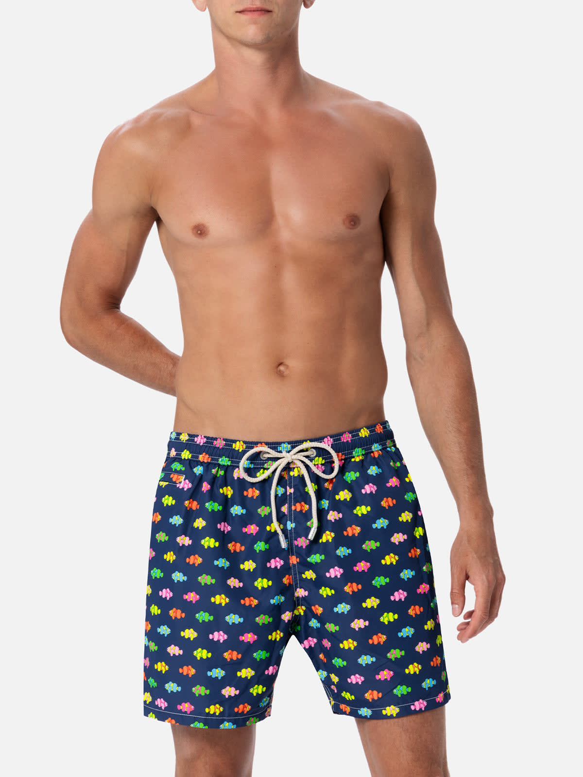 Mc2 Saint Barth Fish-print Swim Shorts In Blue Navy