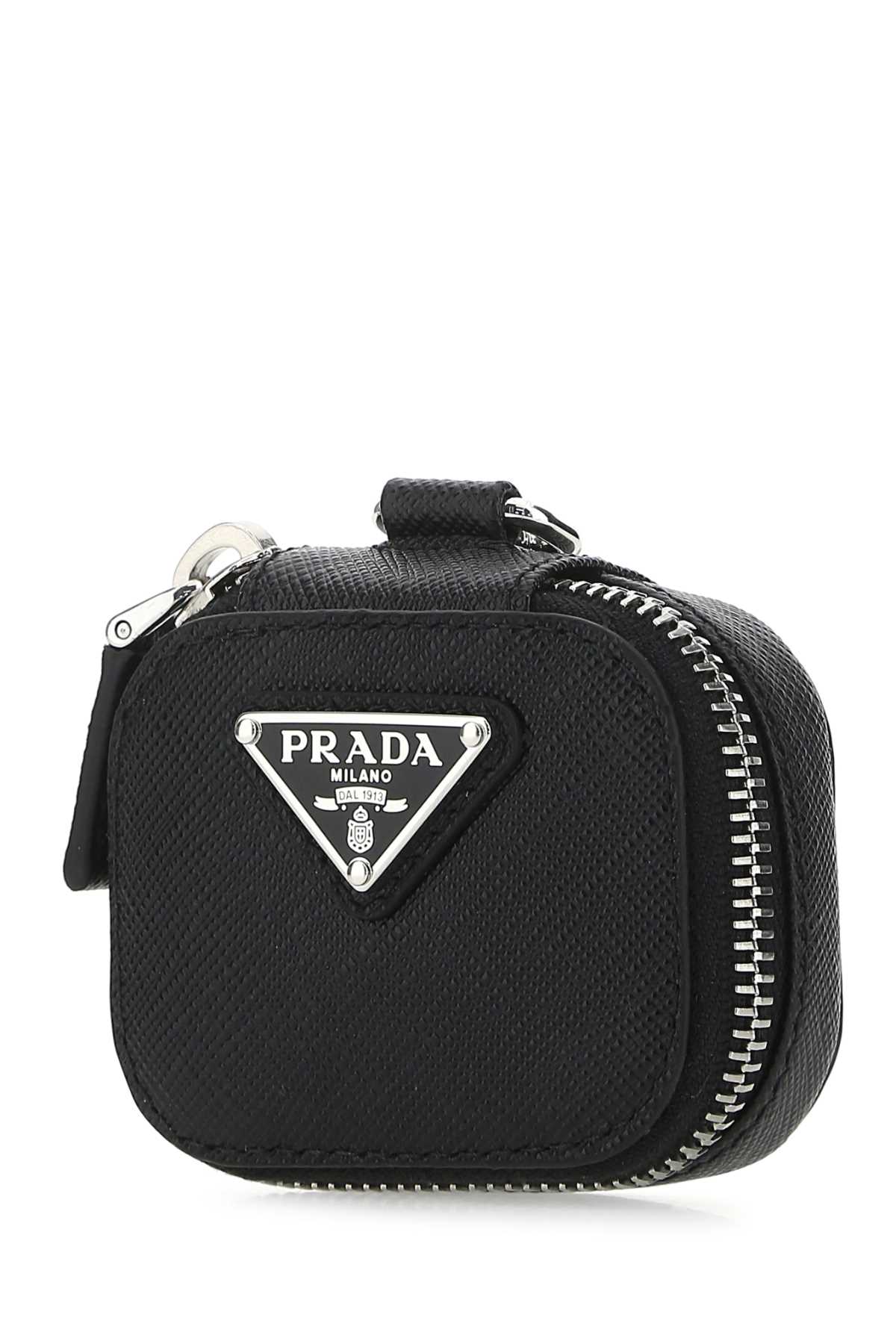 Shop Prada Black Leather Air Pods Case In F0002