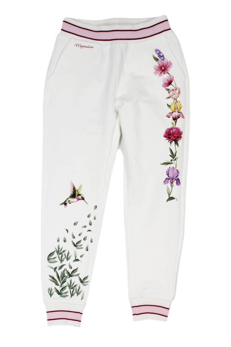 Monnalisa Jogging Trousers With Elastic With Flower Print