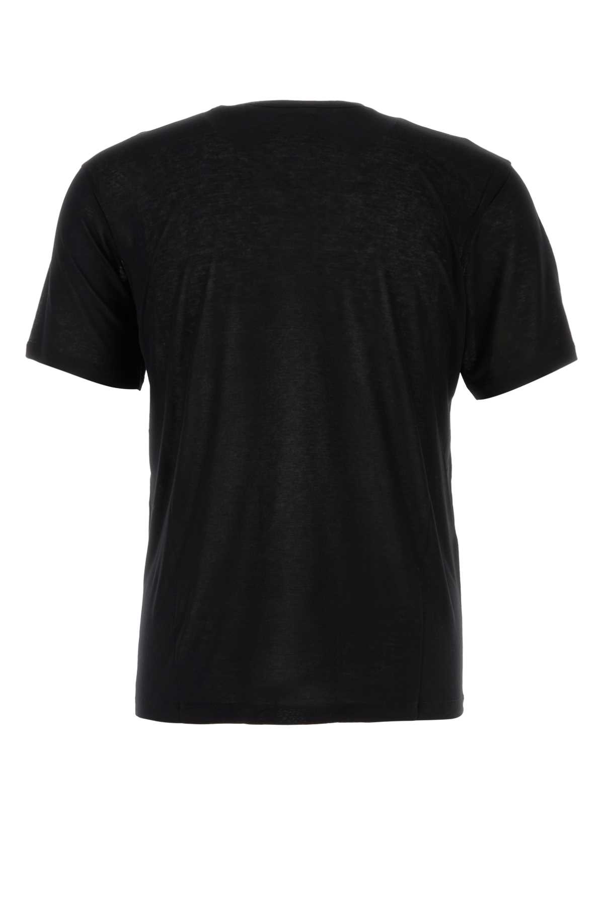 SAINT LAURENT BLACK VISCOSE T-SHIRT 