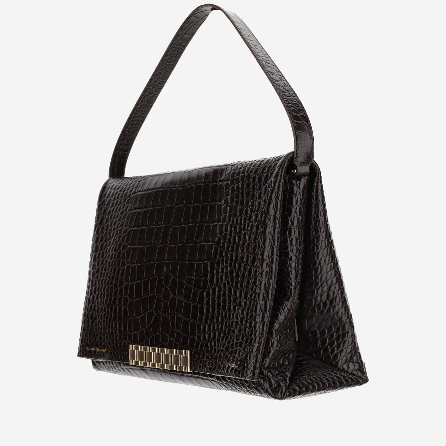 Shop Victoria Beckham Crocodile Effect Leather Jumbo Chain Pouch In Brown