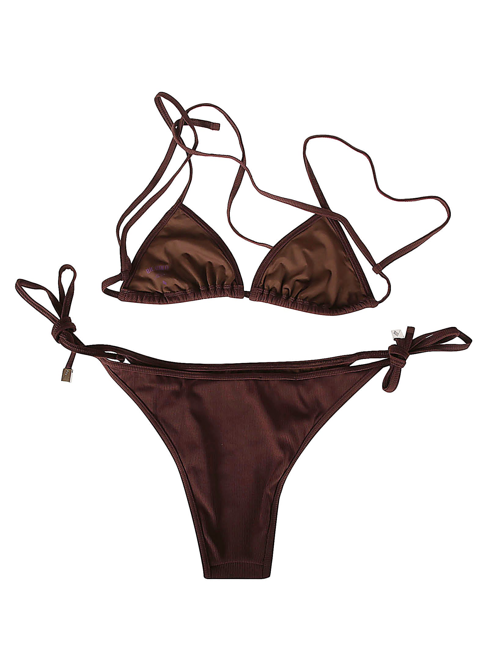Attico Bikini In Lycra Rib In Dark Brown