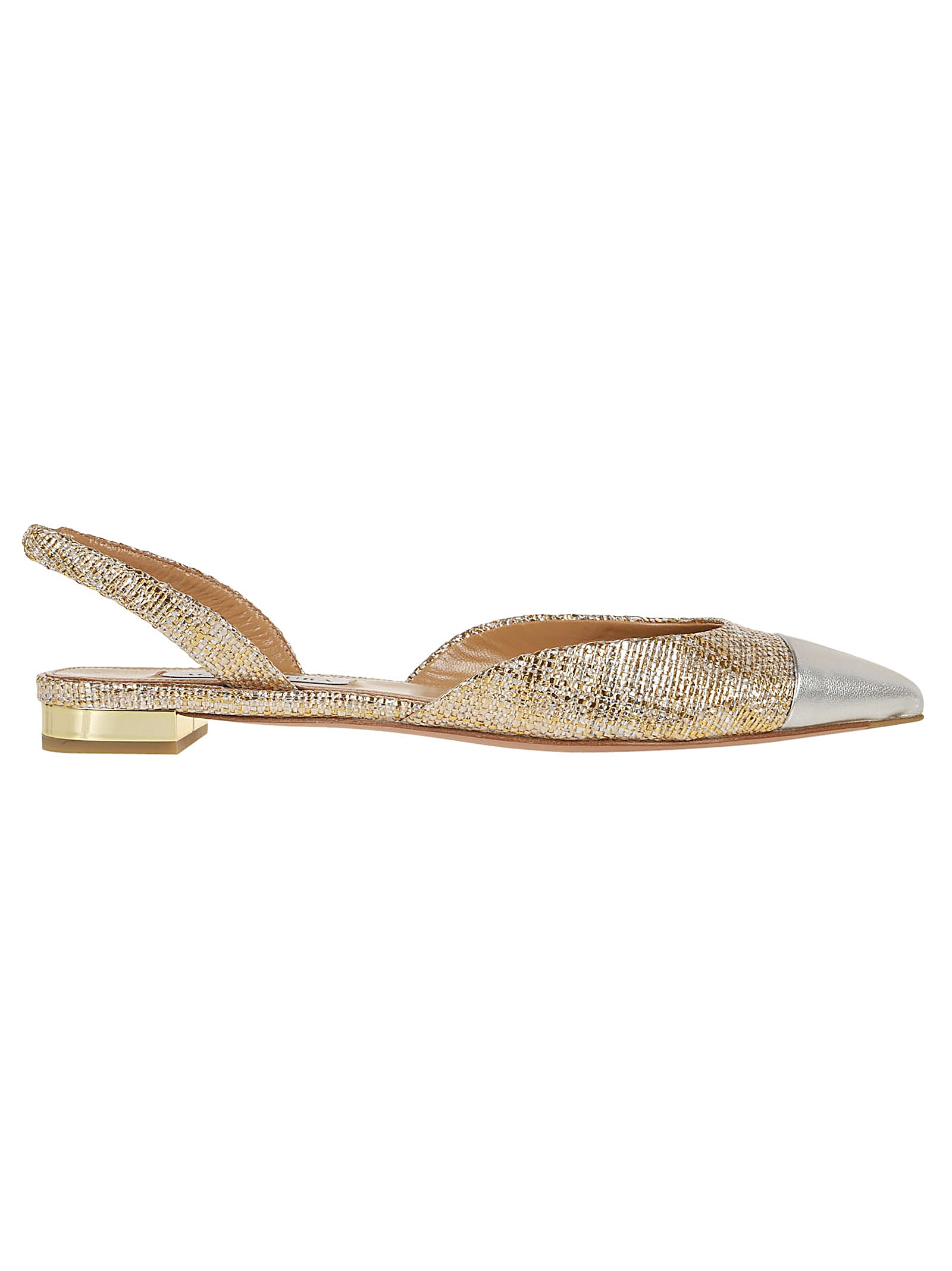 Aquazzura 10mm Milanese Laminated Leather Flats In Gold Silver