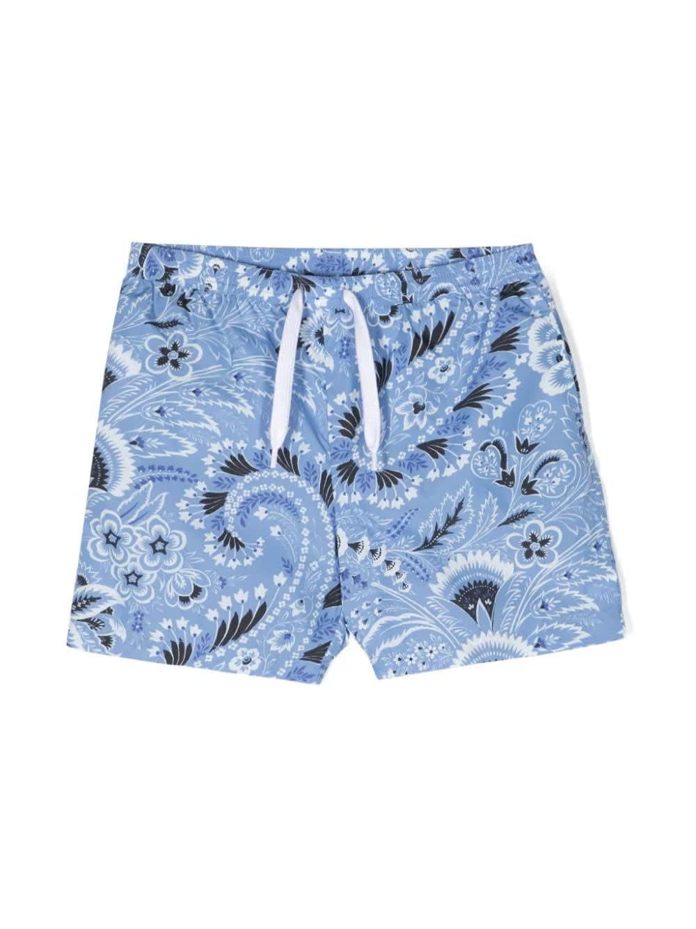 Shop Etro Light Blue Swim Shorts With Paisley Motif