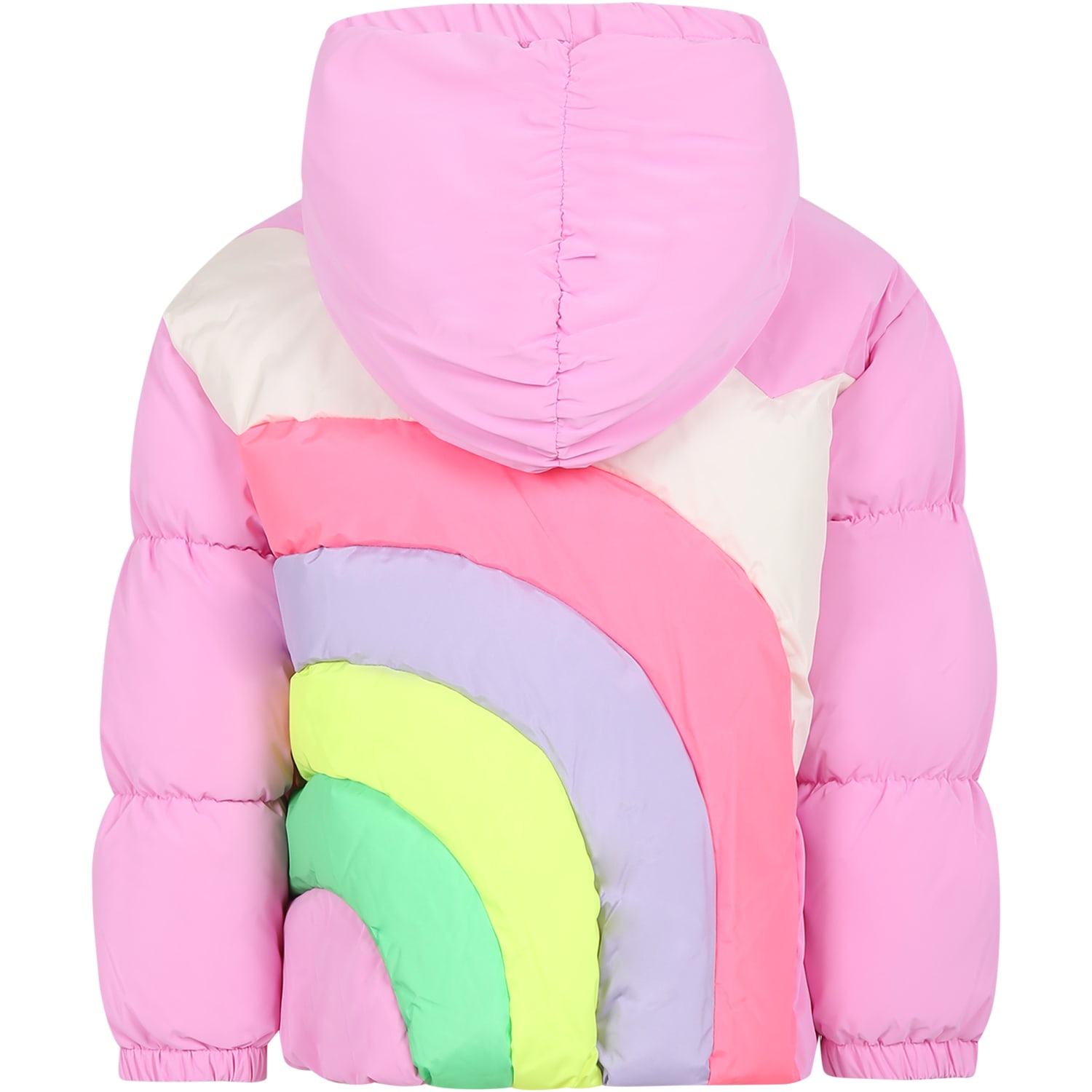 Shop Billieblush Pink Padded Coat With Rainbow For Girl In Multicolor