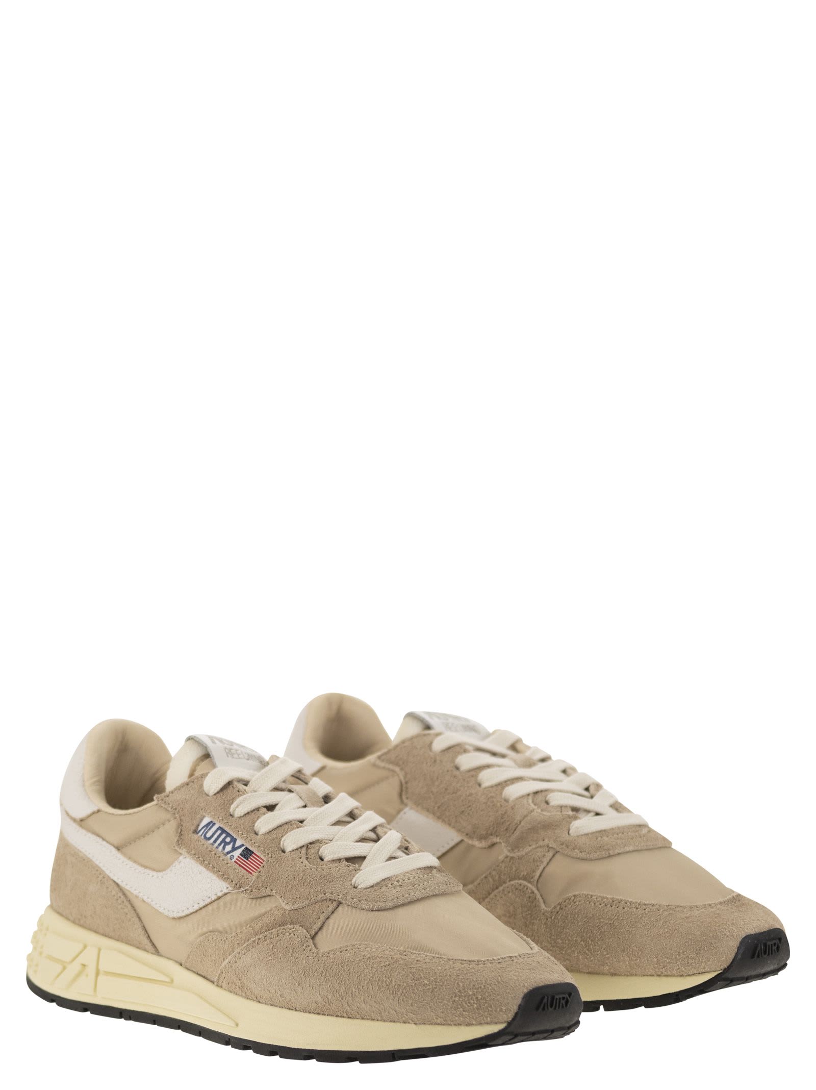 Shop Autry Reelwind - Suede And Technical Textile Trainer In Beige