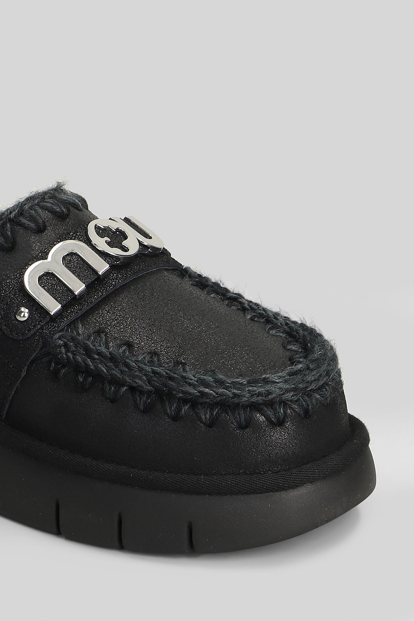 Mou Bounce Clog Slipper-mule In Black Leather In Black